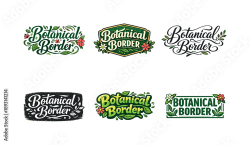 Creative Lettering Grid. Botanical border. Set lettering. harmonious lettering variations of the same emblematic concept, each with different