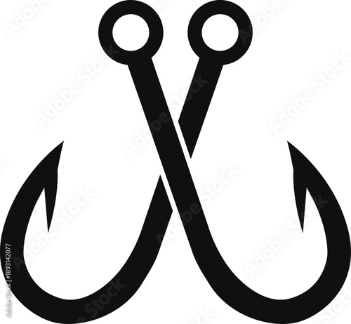 Crossed Black Fishing Hooks Vector Illustration for Angling, Fisherman, and Outdoor Sports Logos