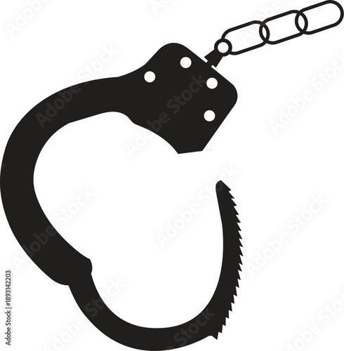 Black Police Handcuffs Silhouette Vector Illustration for Crime, Law, Justice, and Security Concepts