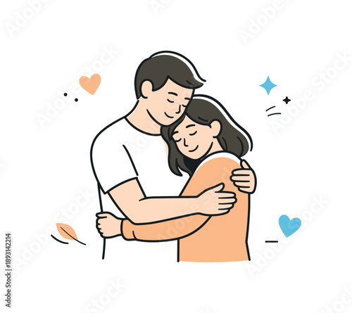 Tender Embrace Illustration. Love and relationship caring moment. A simple scene showing a couple hugging, holding hands, or comforting each other, emphasizing