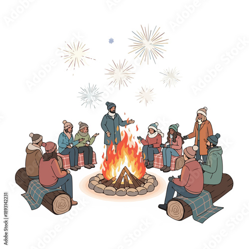 Group of People Sitting Around Campfire.