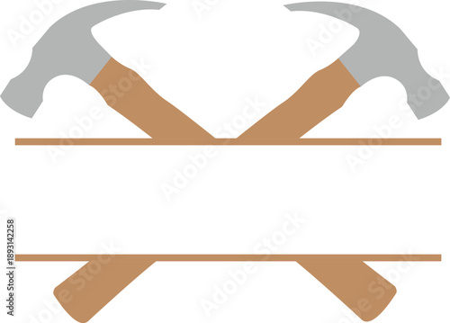 Carpenter Crossed Hammers with Blank Text Banner Vector Illustration for Construction, Renovation, and Handyman Logos