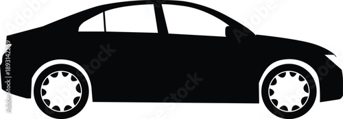 Black Sedan Car Side View Silhouette Vector Illustration for Transportation, Ride Sharing, and Automotive Design
