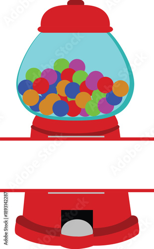Colorful Retro Gumball Machine with Blank Sign Vector Illustration for Candy, Childhood, and Sweet Treats Design