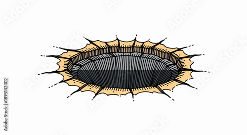 Detailed architectural illustration of a grand amphitheater with tiered seating and central performance area