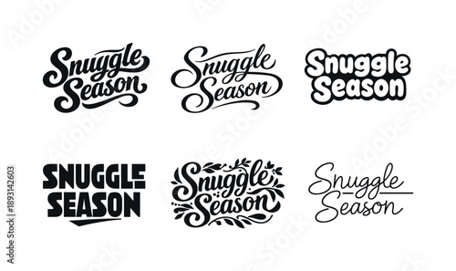 Snuggle Season Lettering Grid. Snuggle season lettering. Set lettering. harmonious lettering variations of the same emblematic concept, each with different