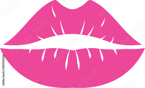 Pink lips vector illustration featuring a slightly open mouth with a lipstick texture isolated on white for beauty blogs, makeup artist logos, and kiss icon graphics.