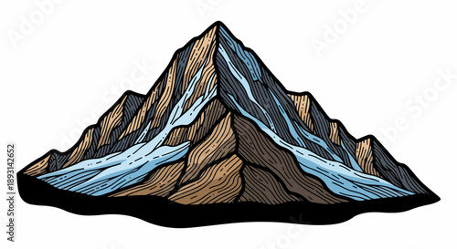 Detailed illustration of a rugged mountain range with earthy browns, grays, and blues