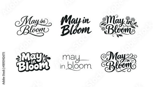 Blooming Letter Variations. May in Bloom. Set lettering. harmonious lettering variations of the same emblematic concept, each with different artistic