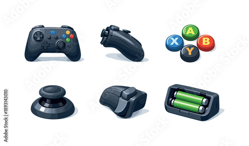 Isometric Game Controllers. Video games. Isometric flat vector icons set of video games: game controller front view, game controller side view, controller