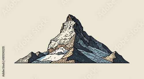 Rugged mountain range illustration with blue and gray palette
