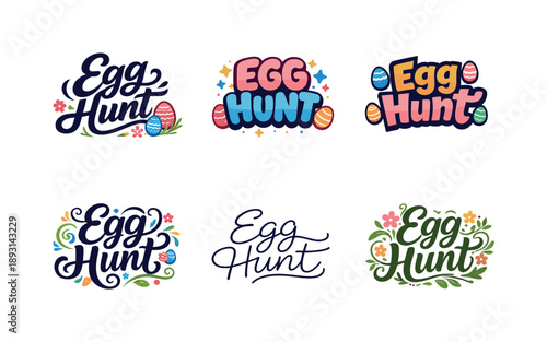 Creative Egg Hunt Lettering. Egg Hunt. Set lettering. harmonious lettering variations of the same emblematic concept, each with different artistic