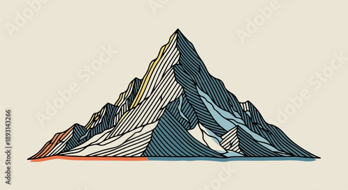 Majestic mountain range illustration with intricate hatching techniques