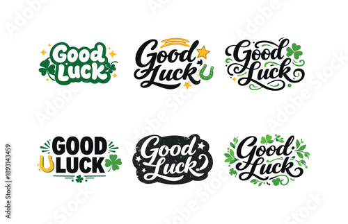 Harmonious Lettering Styles. Good luck charm lettering. Set lettering. harmonious lettering variations of the same emblematic concept, each with different