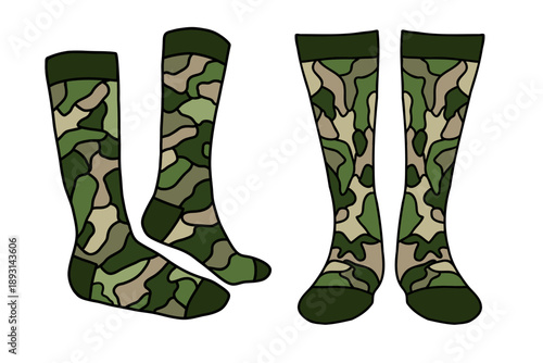 Military style socks on legs camouflage pattern fashion clothing set