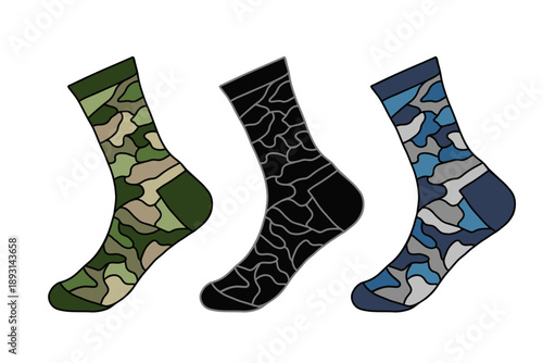 Military Style Socks Collection with Camouflage Inspired Rugged Design