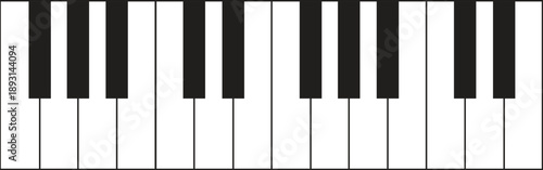 Black and white piano keyboard keys illustration for classical music education and professional musician performance design concepts isolated on white
