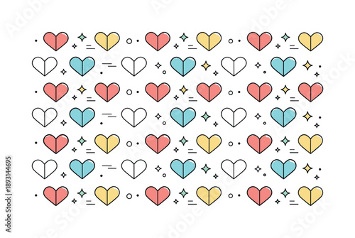 Geometric Heart Pattern. Heart shapes geometric illustration. A repeating pattern of small geometric hearts aligned in a neat grid, calm rhythm and visual