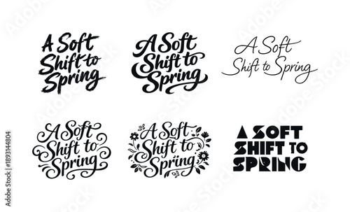 Spring Lettering Variations. A soft shift to spring. Set lettering. harmonious lettering variations of the same emblematic concept, each with different