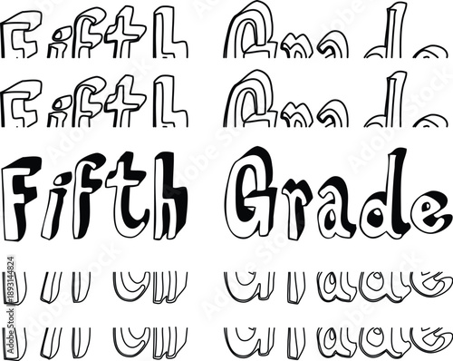 Fifth Grade school year decorative typography text for student classroom and back to school memory design concepts isolated on white background