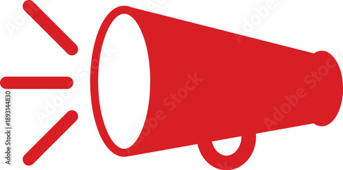 Red megaphone or bullhorn icon for marketing communication announcement and public speaking alert design concepts isolated on white background