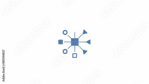 Blue network diagram with shapes connected.