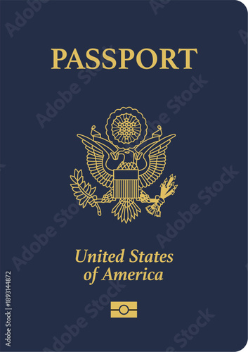Blue United States of America passport document illustration for international travel tourism and global citizenship identification concepts