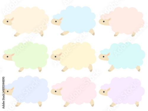 カラフルな羊のフレームイラストセット