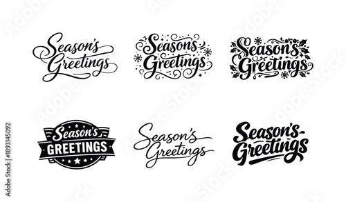Festive Lettering Variations. Season?s Greetings script. Set lettering. harmonious lettering variations of the same emblematic concept, each with different