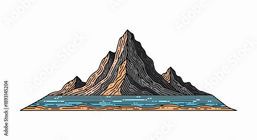 Rugged mountainous landscape with central peak and deep blue valley