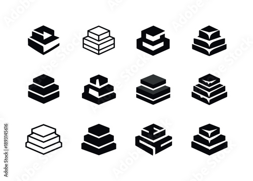Monolithic Logo Variations. Cool heavy composition designs. Icon set. Set Logo of cool heavy composition designs: monolithic stacked elements. harmonious logo