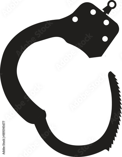Black handcuff silhouette for law enforcement police security and criminal justice system design concepts isolated on white background