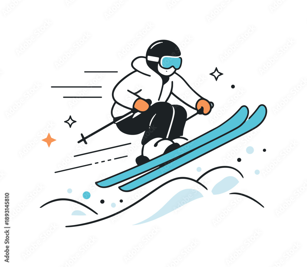 Fototapeta premium Freestyle Skiing Jump. Freestyle skiing tricks. A skier performing a gentle jump with motion lines and abstract snow elements emphasizing movement. Calm