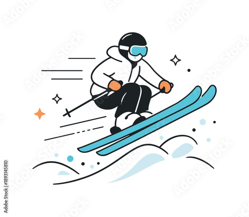 Freestyle Skiing Jump. Freestyle skiing tricks. A skier performing a gentle jump with motion lines and abstract snow elements emphasizing movement. Calm