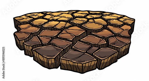 Hexagonal tile pattern with earthy beige and brown tones on transparent background
