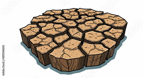 Circular arrangement of hexagonal stone slabs with weathered texture and earthy color palette