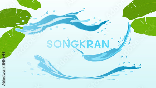 Songkran Thai New Year Water Festival Splash Vibrant flowers and joyful. For ads, web design, marketing. Vector illustration.