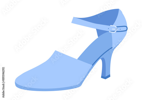 Closed toe sandal women blue heel flat. Covered front dress footwear office, wedding, brunch, celebration. Technical fashion illustration, CAD mockup, bright vector men unisex isolated stylish style.