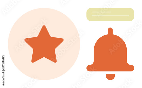 Notifications, achievements, reminders, alerts, rewards, communication. Visual of a star and a bell notification icon. Notifications and achievements concept