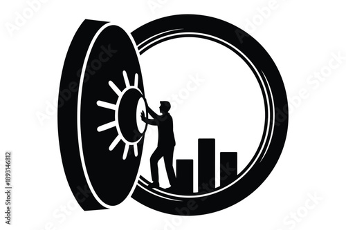 Man Opening Safe with Financial Growth Bars