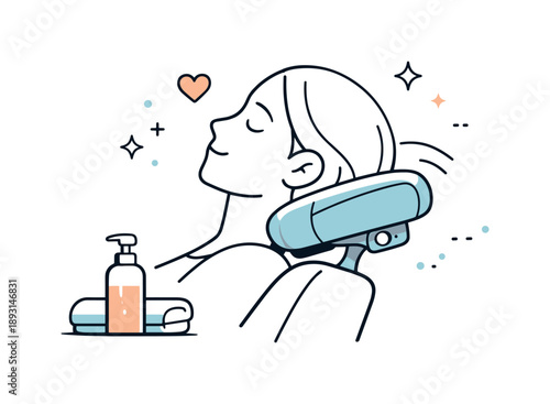 Salon Comfort Illustration. Salon comfort detail. A close-up view of a chair headrest supports the client?s head during a beauty procedure. Careful design,