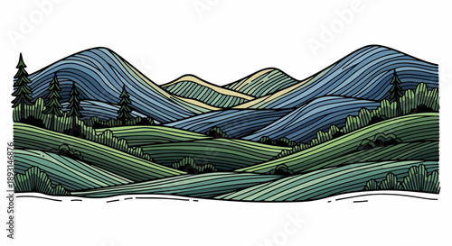 Majestic mountains and dense coniferous forest in a serene natural landscape