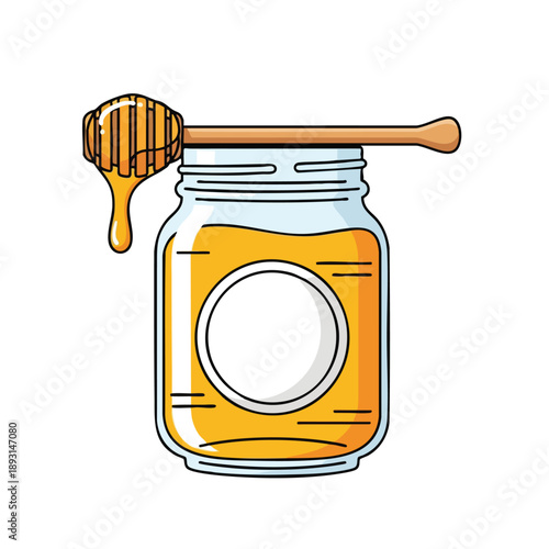 Golden Honey in Mason Jar with Dipper
