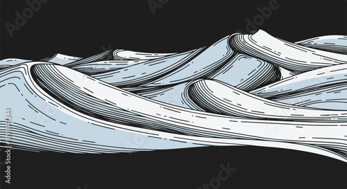 Abstract digital illustration with wave-like shapes on black background