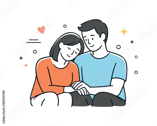 Tender Embrace Illustration. Love and relationship caring moment. A simple scene showing a couple hugging, holding hands, or comforting each other, emphasizing