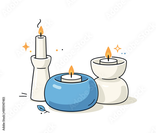 Artisan Candle Holders. Ceramic craftsmanship focus. Close-up view of candle holders showing smooth curves and subtle imperfections. Quiet celebration of