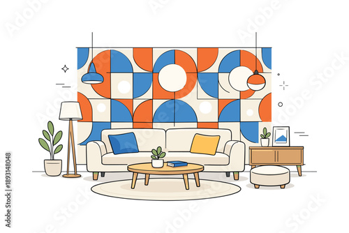 Bold Patterned Harmony. Using bold wallpaper patterns for feature walls ? modern living room. Sofa and simple decor placed against a bold patterned wall,