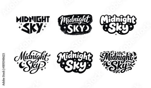 Harmonious Lettering Variations. Midnight sky lettering. Set lettering. harmonious lettering variations of the same emblematic concept, each with different