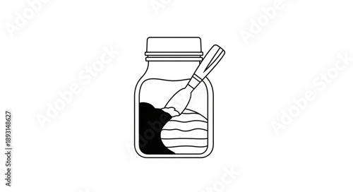 Ink bottle with brush for calligraphy and drawing.