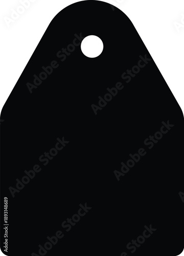 Simple black luggage tag silhouette vector icon featuring a rounded shape with a hole punch isolated on white for travel accessory branding, retail price labels, and gift tag templates.